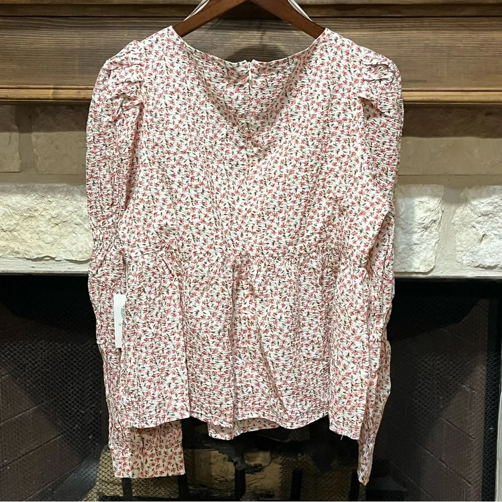 Hyacinth House Tuckernuck Clemons Floral Puff Sleeve Blouse XL NWT